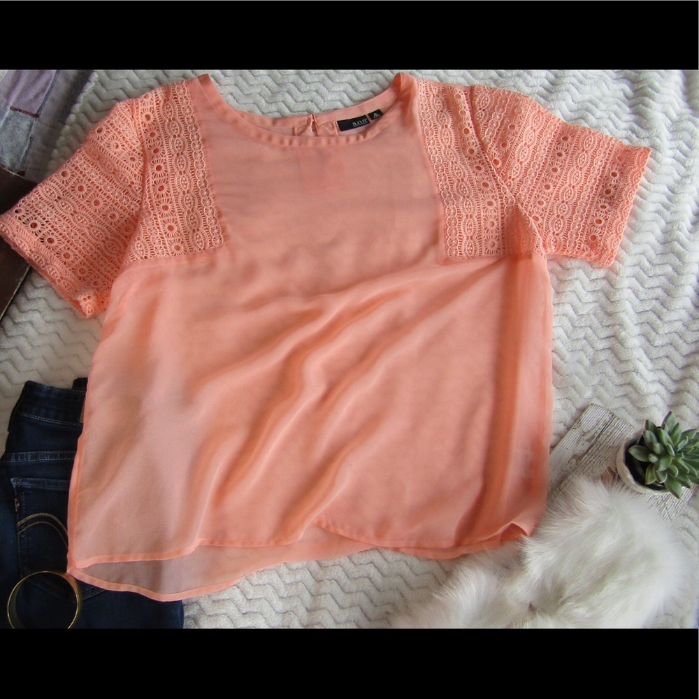 A.N.A Sheer Peach Light Top With Lace Details